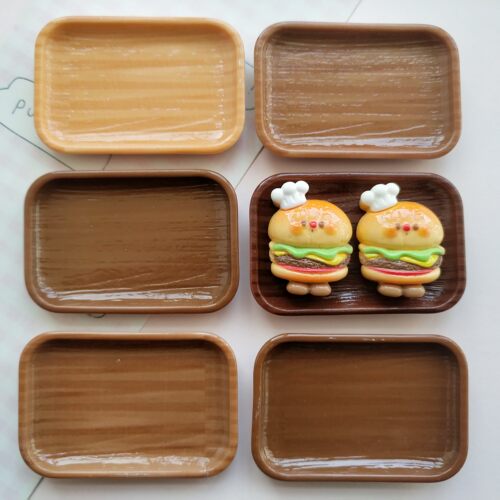 微缩仿真原木色简约食玩长盘子娃屋捏捏装饰方盘手工diy树脂配件