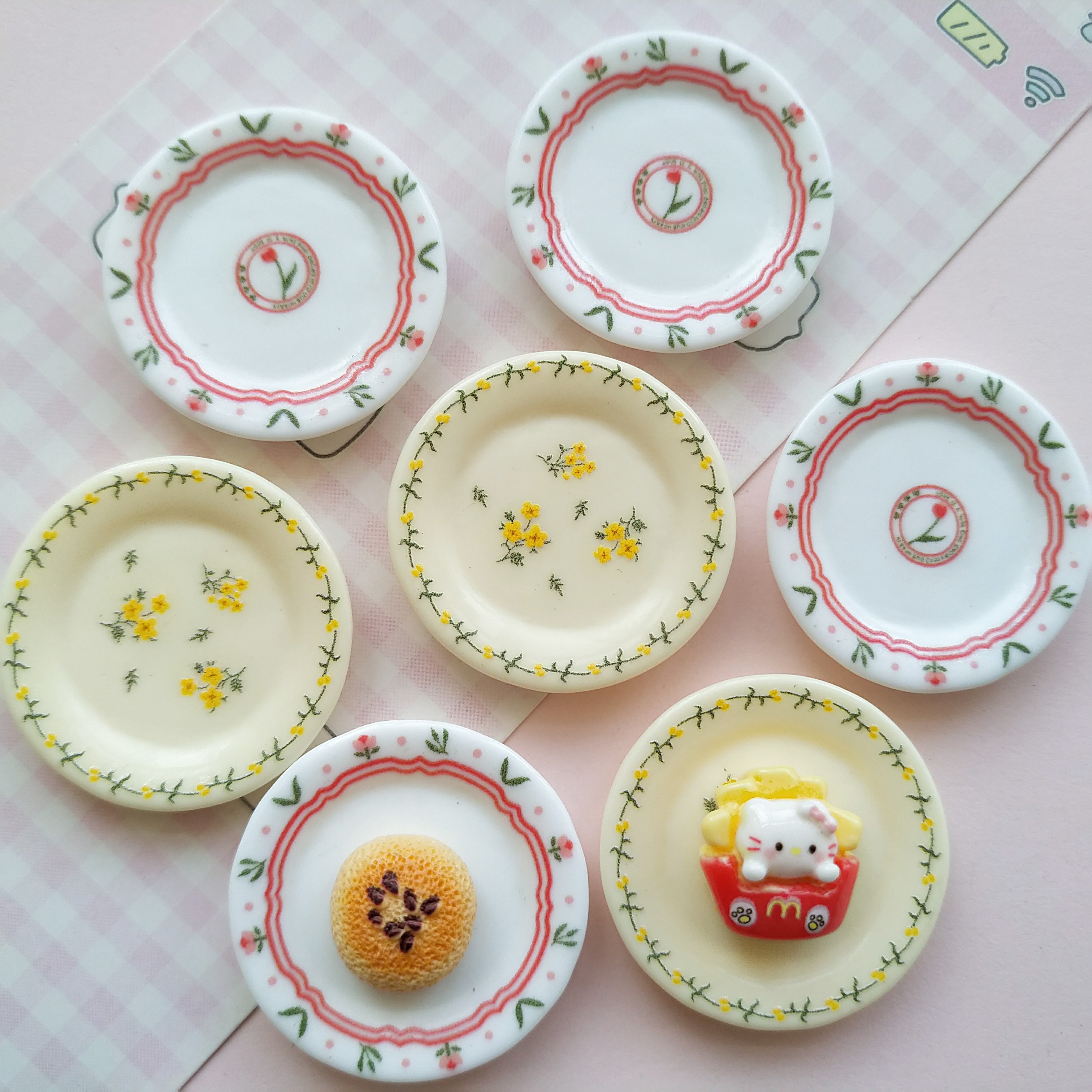 微缩仿真法式印花盘子娃娃屋食玩捏捏装饰圆盘diy奶油胶树脂配件