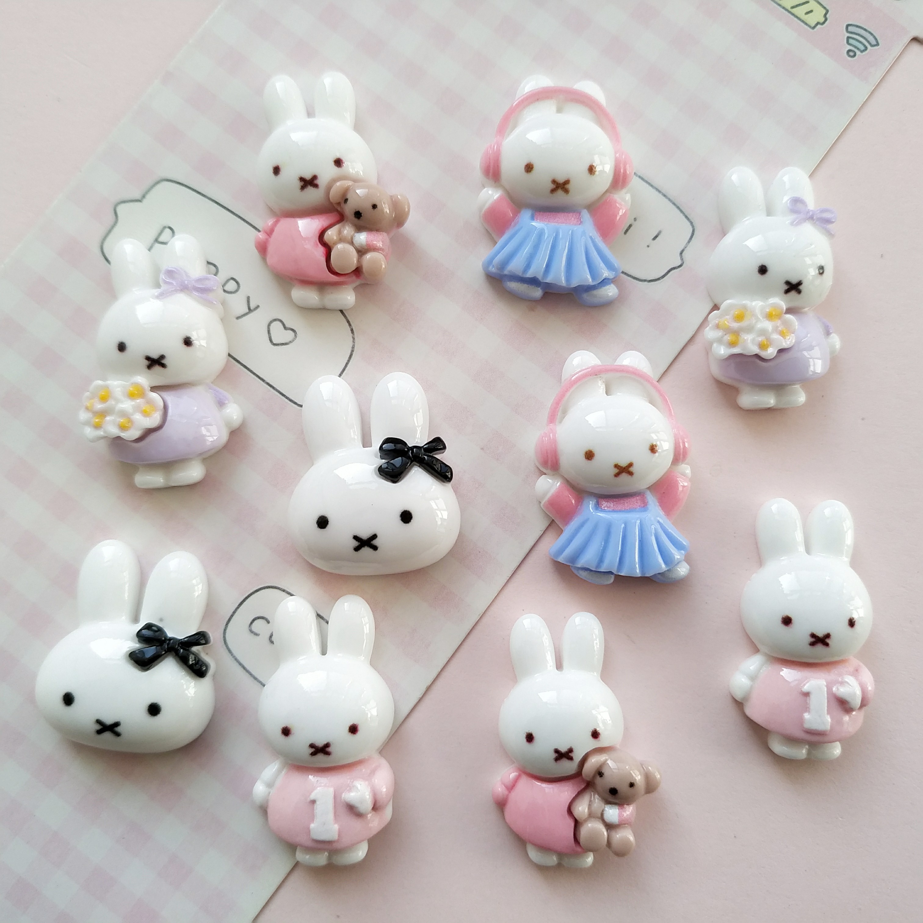 卡通音乐米菲兔树脂饰品装饰配件手工diy奶油胶发夹手机壳材料