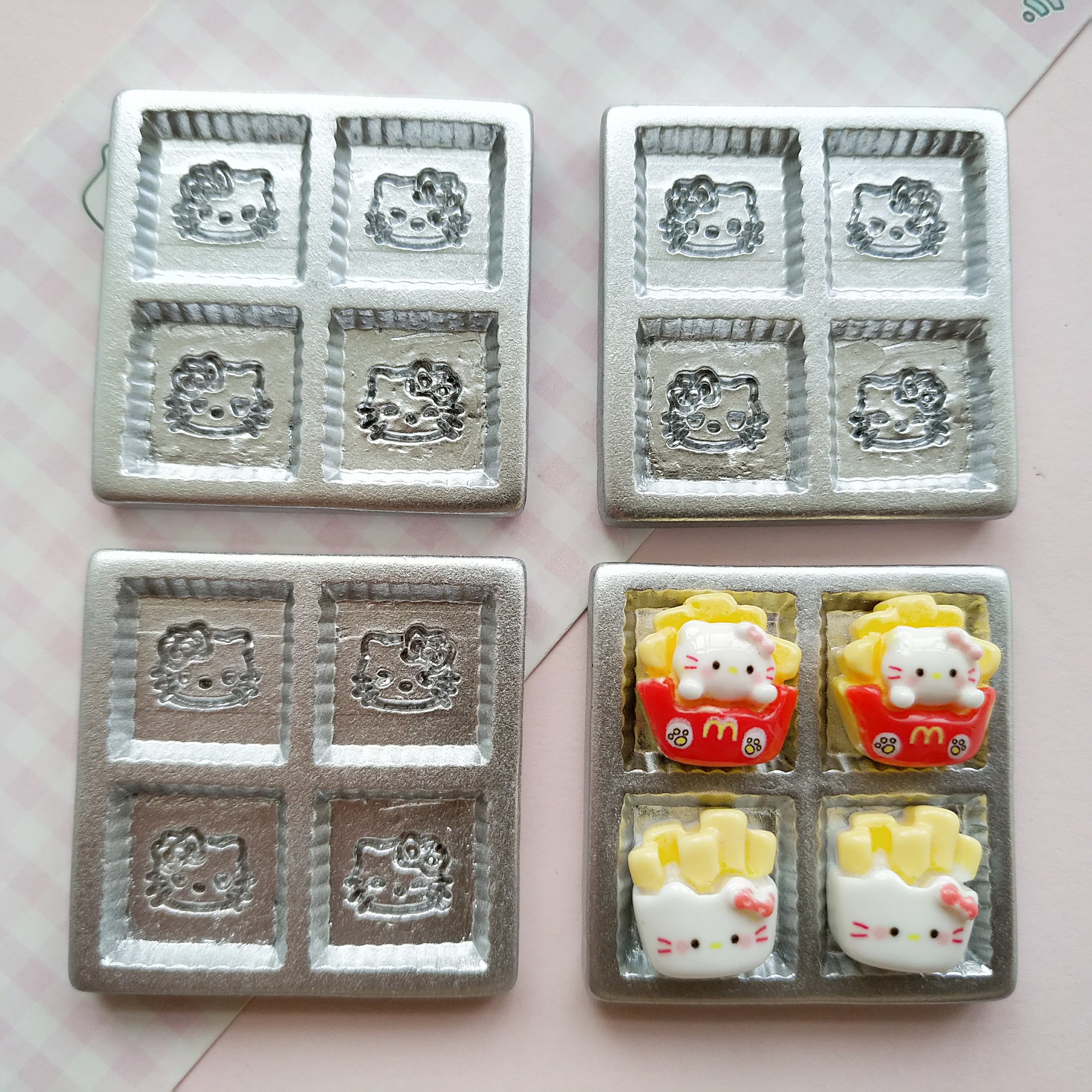 微缩仿真四宫格kt铁色食玩餐盘子过家家捏捏装饰盘diy奶油胶配件