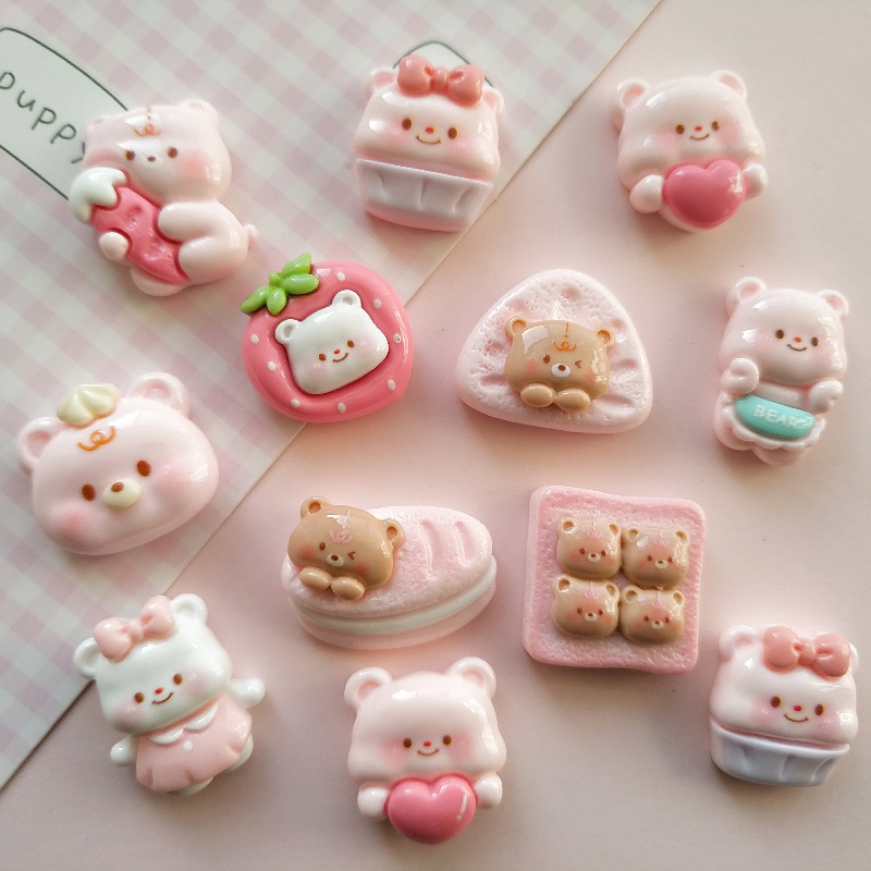 卡通可爱粉色食玩小熊树脂饰品配件手工diy奶油胶手机壳发夹材料