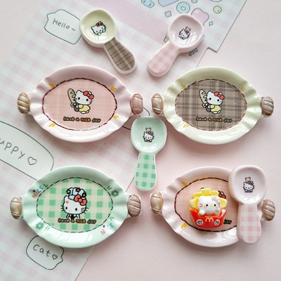 微缩仿真kt食玩双耳盘子餐具娃娃屋捏捏装饰盘diy奶油胶树脂配件