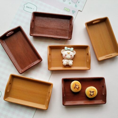 微缩仿真原木色食玩托盘子娃娃屋捏捏装饰盘子diy奶油胶树脂配件