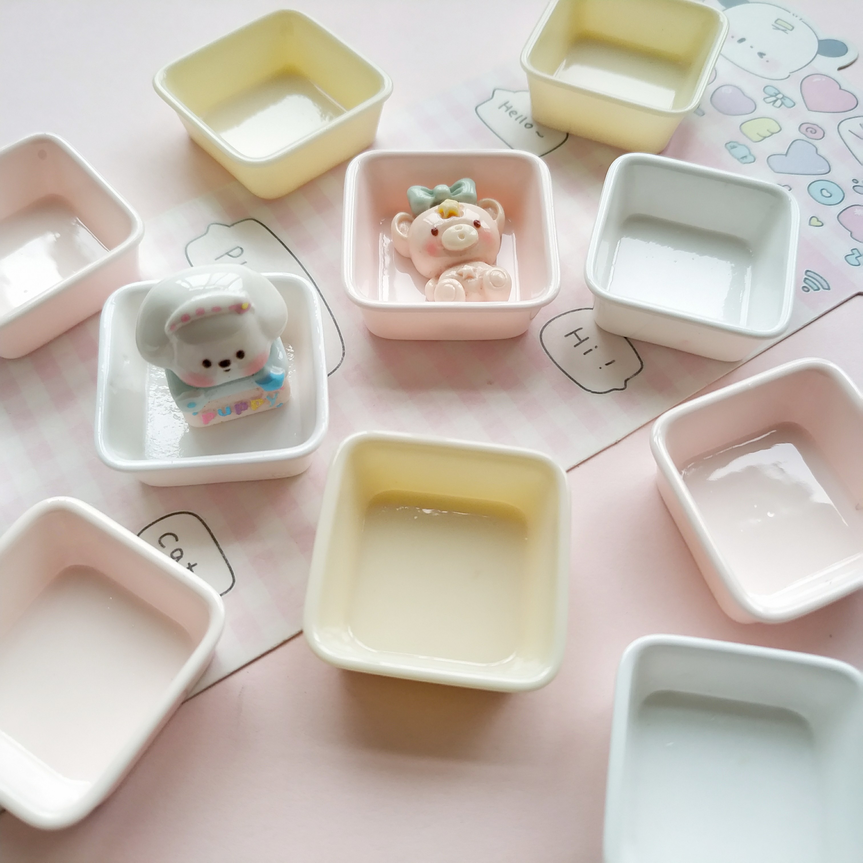 微缩仿真方形快餐盒子食玩盘子娃屋捏捏装饰盘diy奶油胶树脂配件