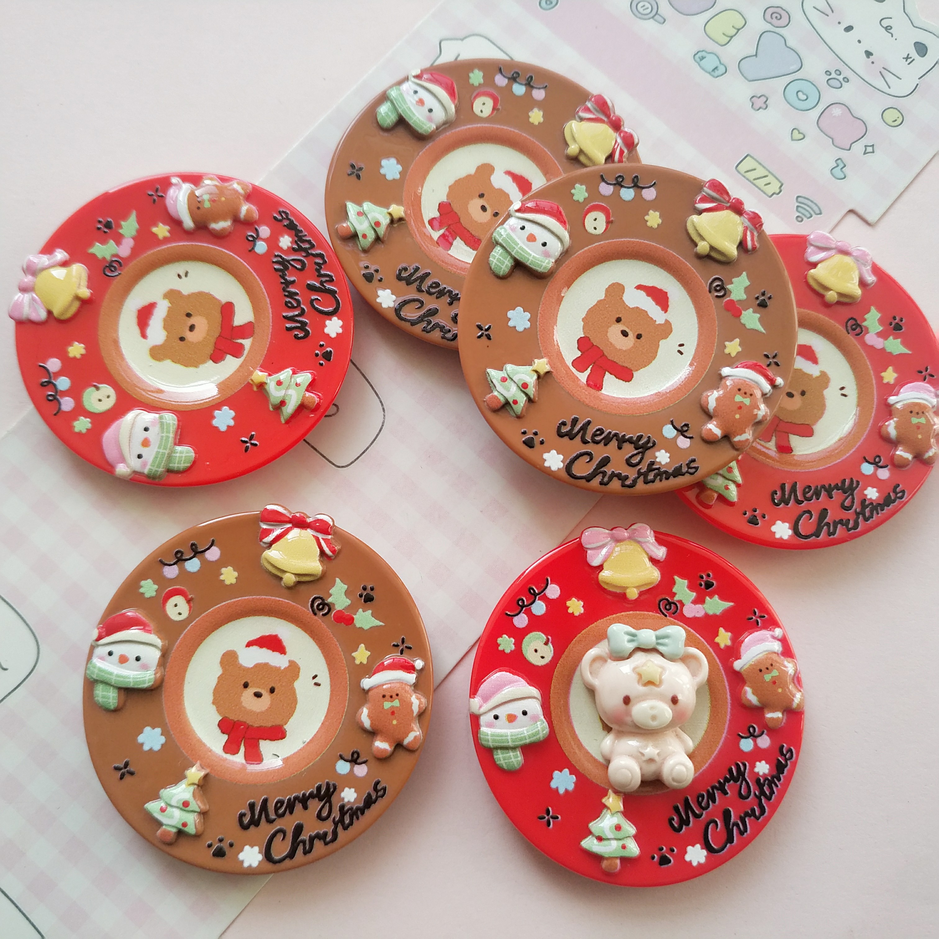 微缩仿真圣诞小熊食玩盘子娃娃屋捏捏装饰圆盘diy奶油胶树脂配件