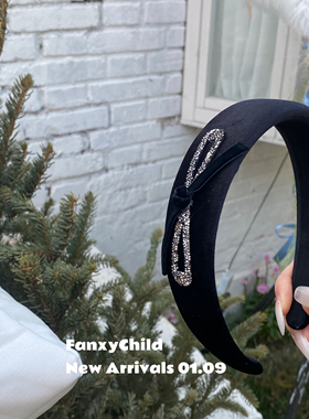 新年必入千金风~黑色丝绒质感发箍水钻蝴蝶结气质发饰头箍