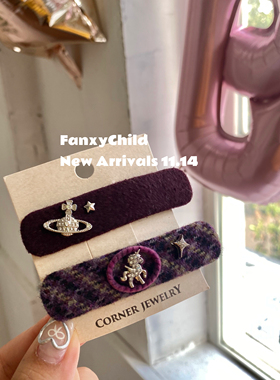 Fanxy毛绒质感6cm复古紫色系梦幻格纹独角兽掰掰夹刘海夹25年新款