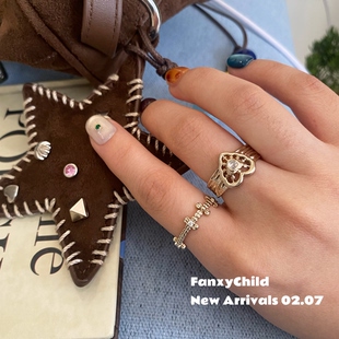 Vintage复古戒 Fanxy中古爱心蕾丝镂空开口戒指小众叠戴食指戒