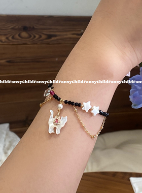 Fanxy小众设计手工串珠手链高级异域风白色猫猫轻奢手串
