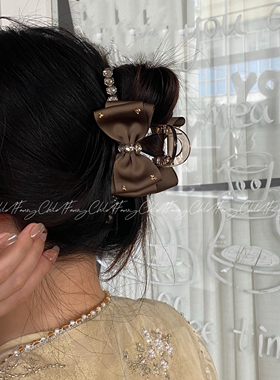 Fanxy定制高级感点水钻缎面蝴蝶结抓夹女小众设计感轻奢重工发抓