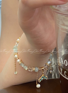 Fanxy小众设计感海蓝宝碎石手链轻奢复古显白清透精致公主风