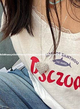 韩国东大门银色爱心吊坠项链女小众高级感气质简约长毛衣链