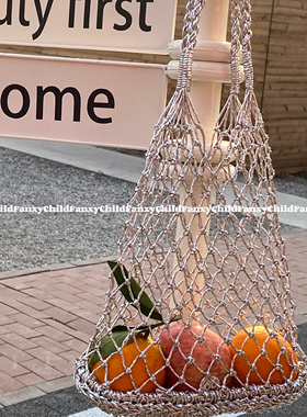 Fanxy小众ins风闪银镂空手钩编织包潮女森系包沙滩包fever同款