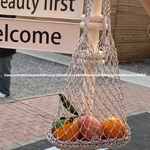 Fanxy小众ins风闪银镂空手钩编织包潮女森系包沙滩包fever同款