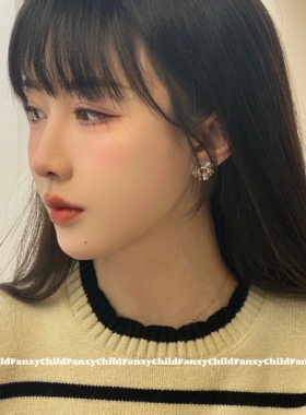 Fanxy手工串珠水钻紫色小花耳钉 春日氛围感耳饰