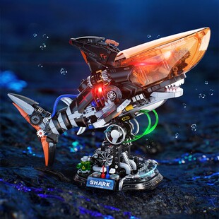 未及海洋生物模型银刃乌贼噬浪巨鲨拼装摆件益智潮玩积木玩具礼物