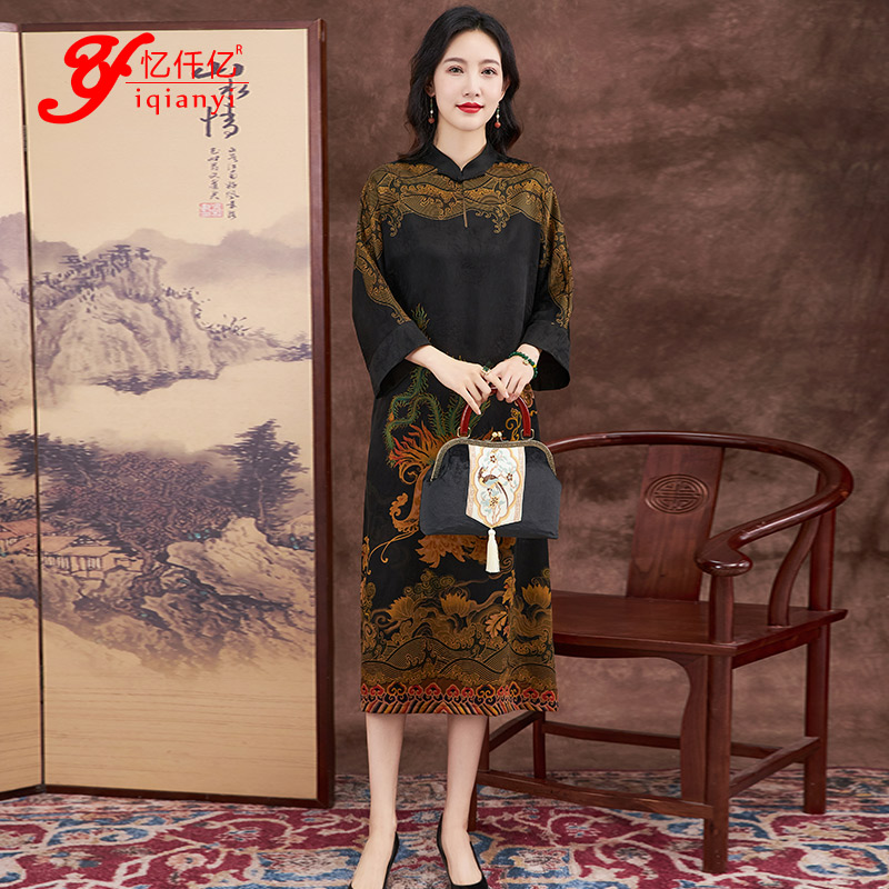 忆仟亿连衣裙香云纱印花
