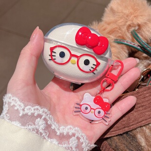 适用qcyc50透明保护套c50耳机套耳夹式蓝牙耳机QCY C50保护套卡通TPU分体透明软壳新款KT猫立体