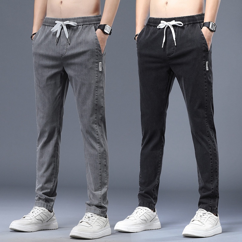 悠闲男裤子修身松紧腰秋冬休闲裤男士冬季潮流直筒宽松弹性长裤子