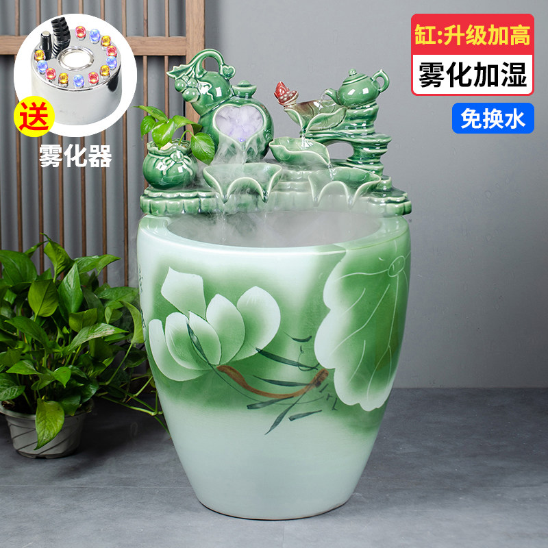 景德镇陶瓷鱼缸加高鱼缸流水喷泉金鱼缸加湿造景荷花缸乌龟睡莲缸