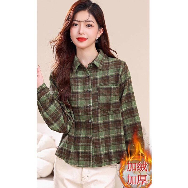 磨毛格子衬衫外套女款小个子衬衣