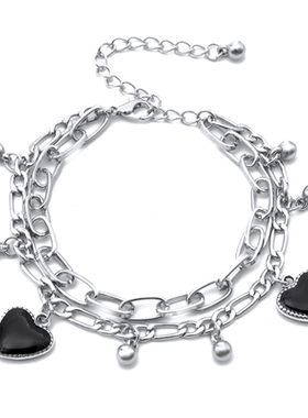 高级感双层黑色桃心吊坠手链轻奢优雅