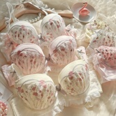 日系甜美刺绣小碎花可爱少女圆盘胸文胸套装 内衣大码 数胖妹妹内衣