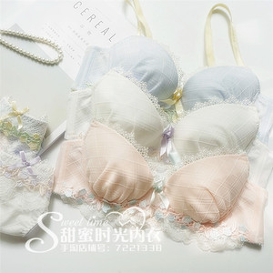 包邮 日系可爱水溶花大钢圈少女文胸套装 聚拢小清新蕾丝内衣内裤