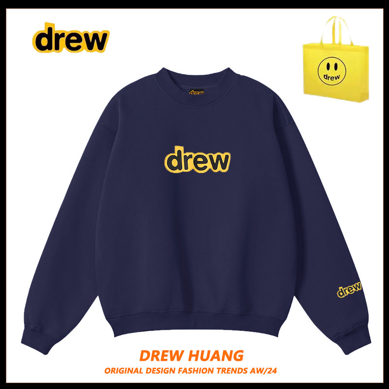 美潮Drew字母印花圆领纯棉套头卫衣加绒FOG比伯同款情侣潮流上衣