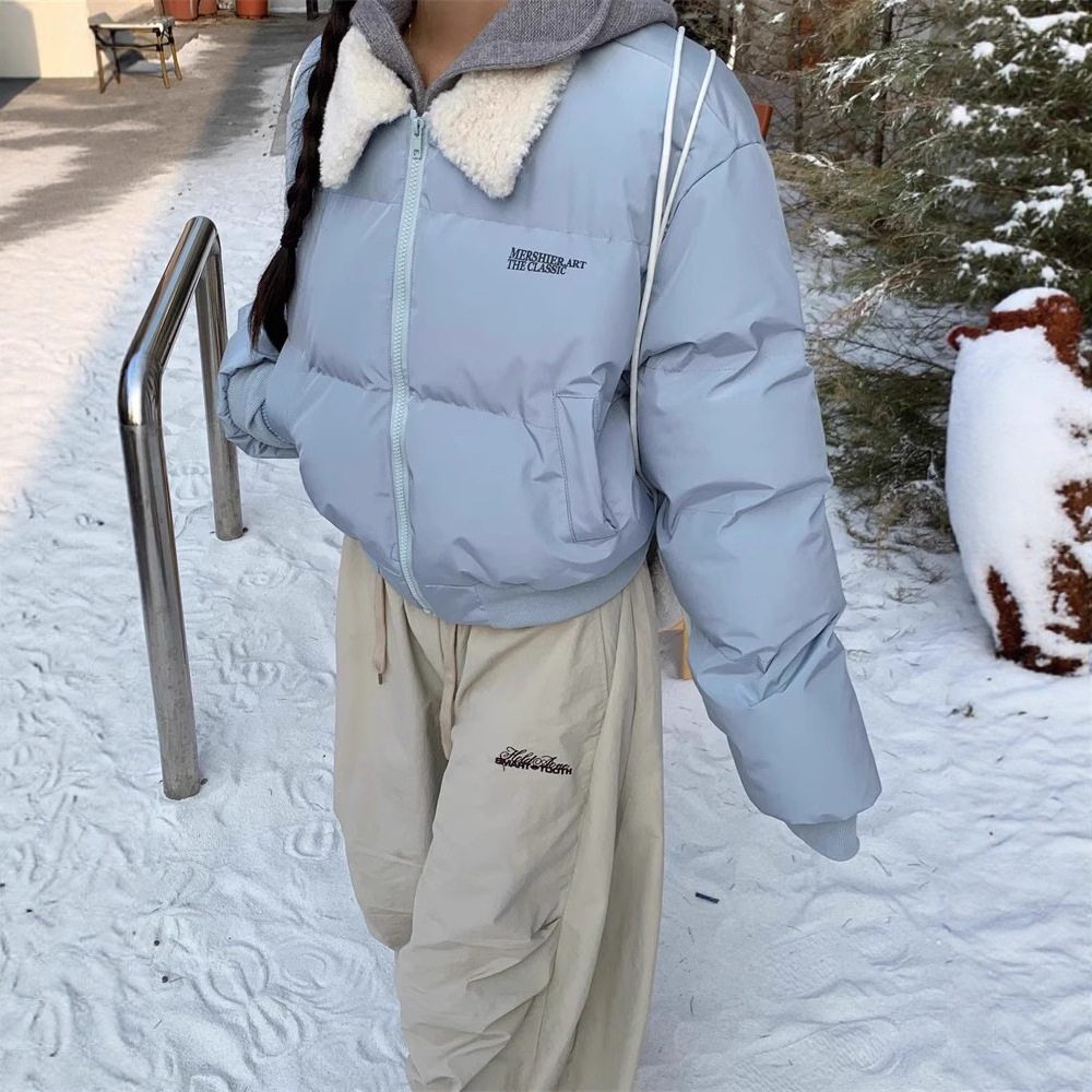 羊羔毛短款羽绒棉服女冬季外套2025新款小个子保暖棉衣夹克棉袄潮