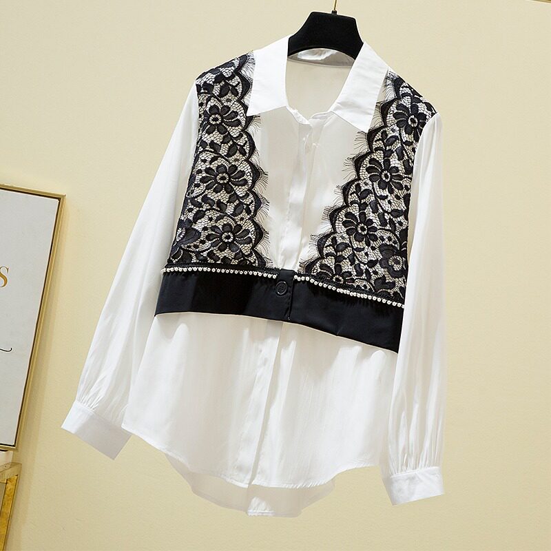 大碼女裝2020秋季新款胖MM韓版洋氣減齡顯瘦蕾絲拼接長袖百搭襯衫在類目 女裝/女士精品, 大碼女裝中 - 來自Buy2taobao.com提供專業的淘寶代購服務