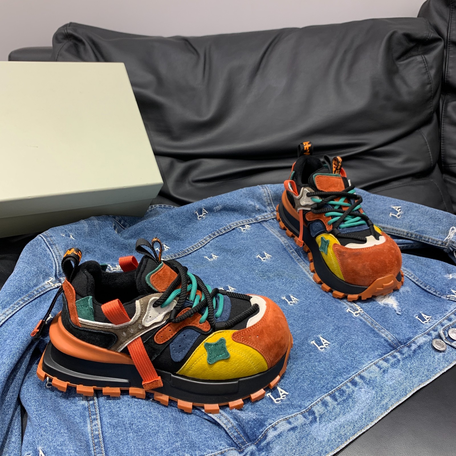 欧洲站鸳鸯厚底大头拼色休闲鞋