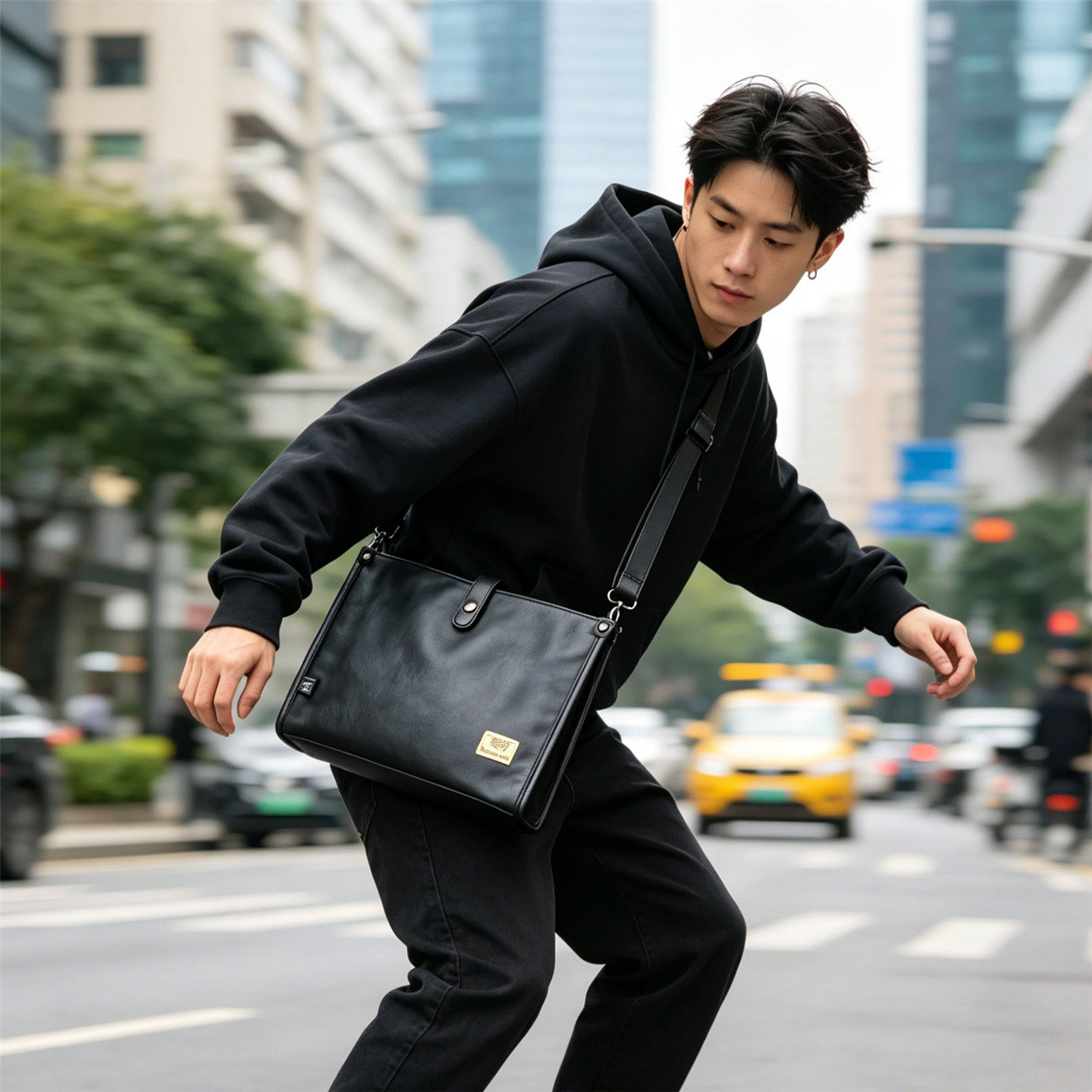 threebox男士皮质单肩包休闲商务斜挎包潮牌青年学生书包ipad包