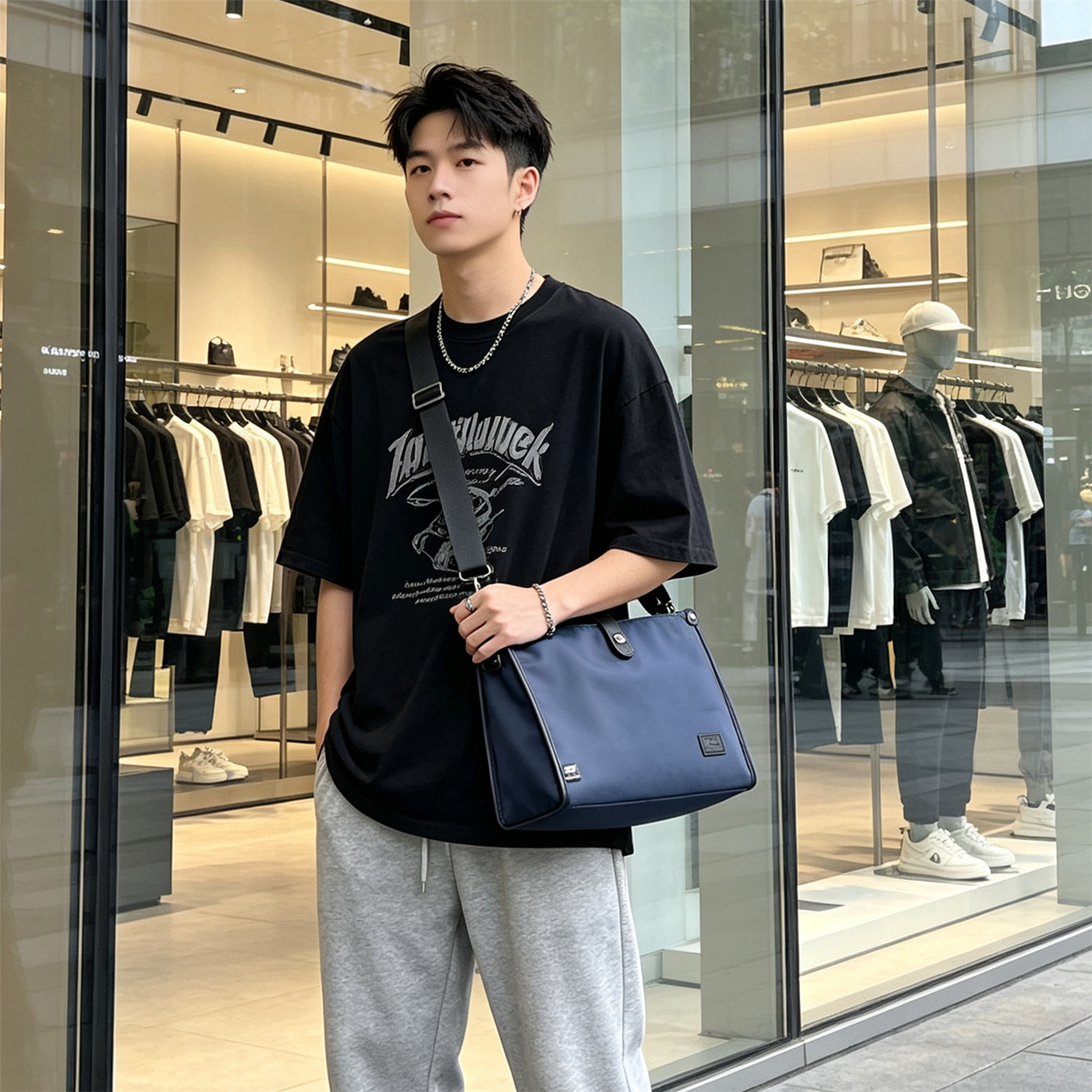 threebox尼龙帆布A4斜挎邮差包