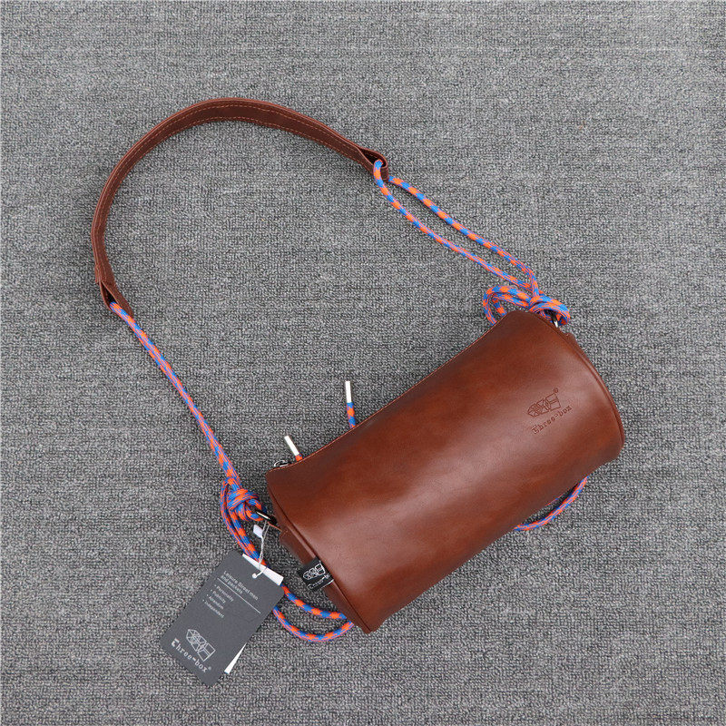 three-box潮牌单肩包个性斜挎包男女小背包ins小众设计感圆筒皮包