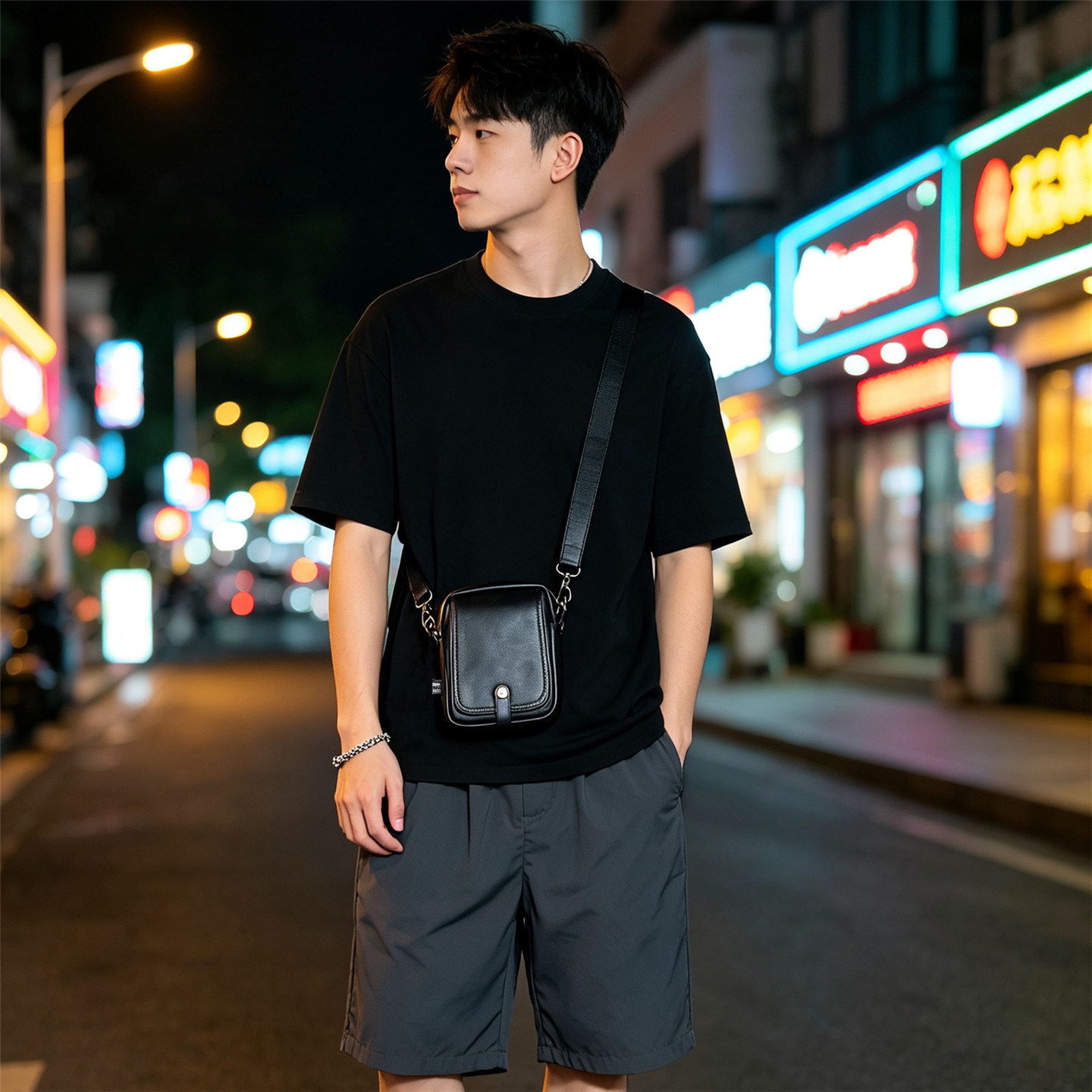 简约日系男士通勤斜挎小方包
