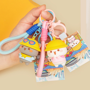 猫咪动漫 情侣可爱打卡硅胶钥匙扣 包挂件礼物 旅行挂件 蜜桃猫