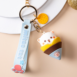 蜜桃猫 公仔萌喵可爱书包挂件情侣钥匙链礼 甜品系列硅胶钥匙扣
