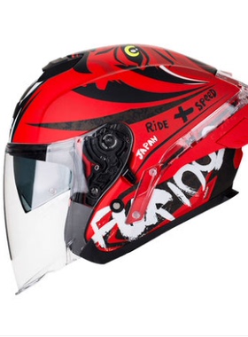 LAZER摩托车头盔四季款双镜片大半盔3/4盔带眼镜槽尾翼男女头盔