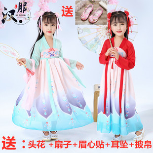 新品古风女童装汉服儿童超仙襦裙公主唐装春秋中国风抖音连衣裙夏
