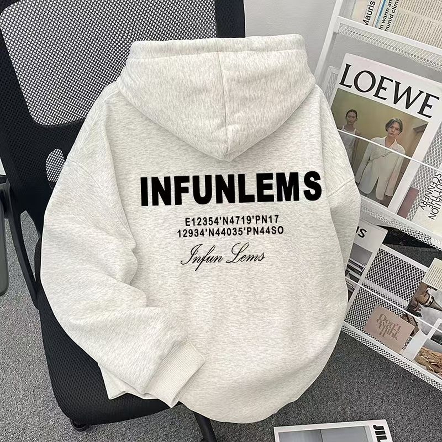 美式嘻哈风字母印花连帽卫衣男