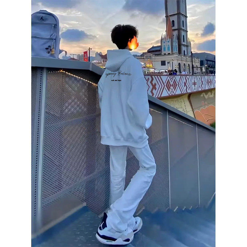美式潮牌字母印花连帽卫衣男秋冬