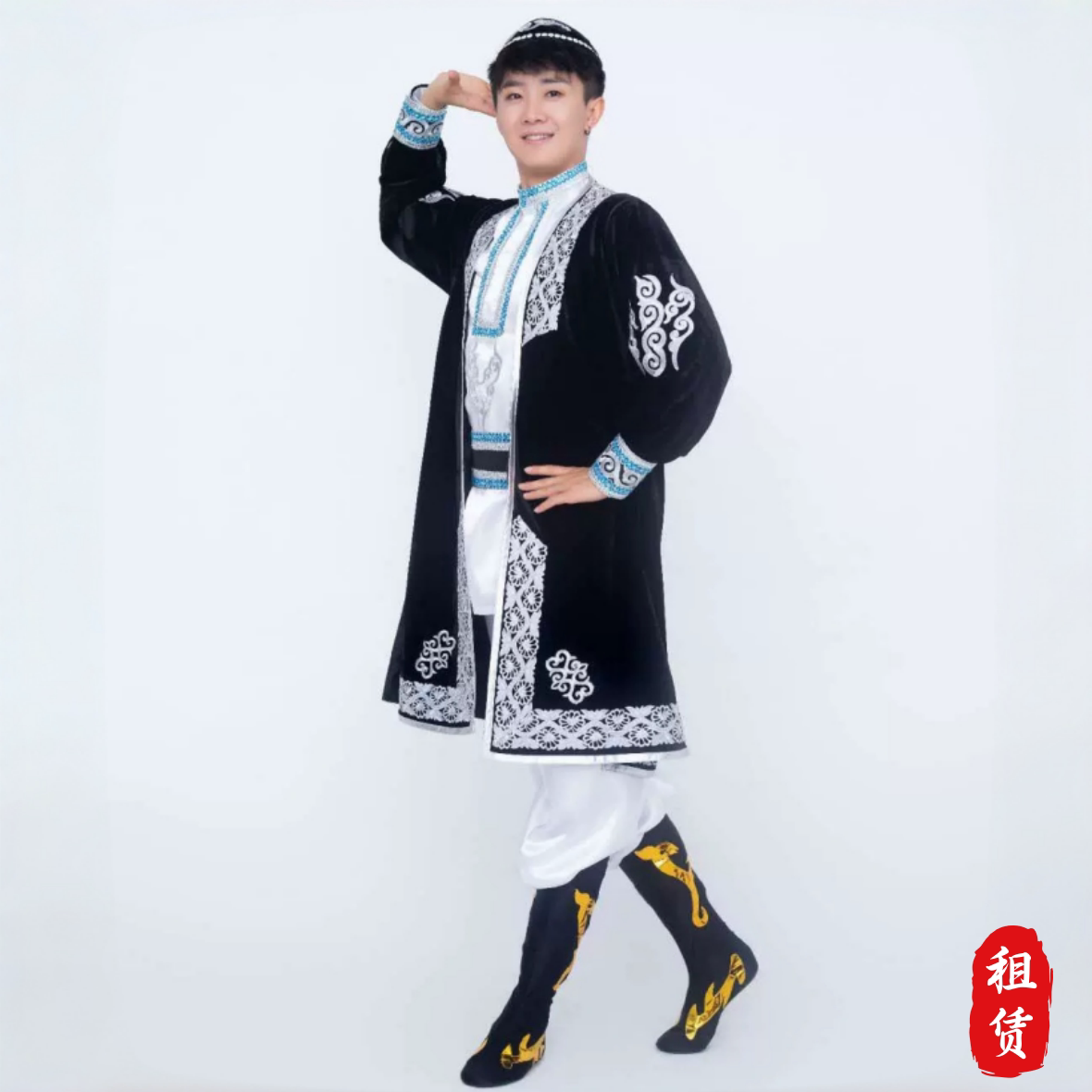 哈萨克族黑走马舞蹈演出服装男女款少数民族舞台大摆裙表演服租赁