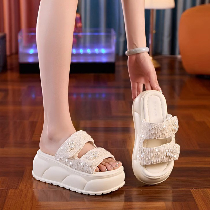小个子松糕厚底增高拖鞋女