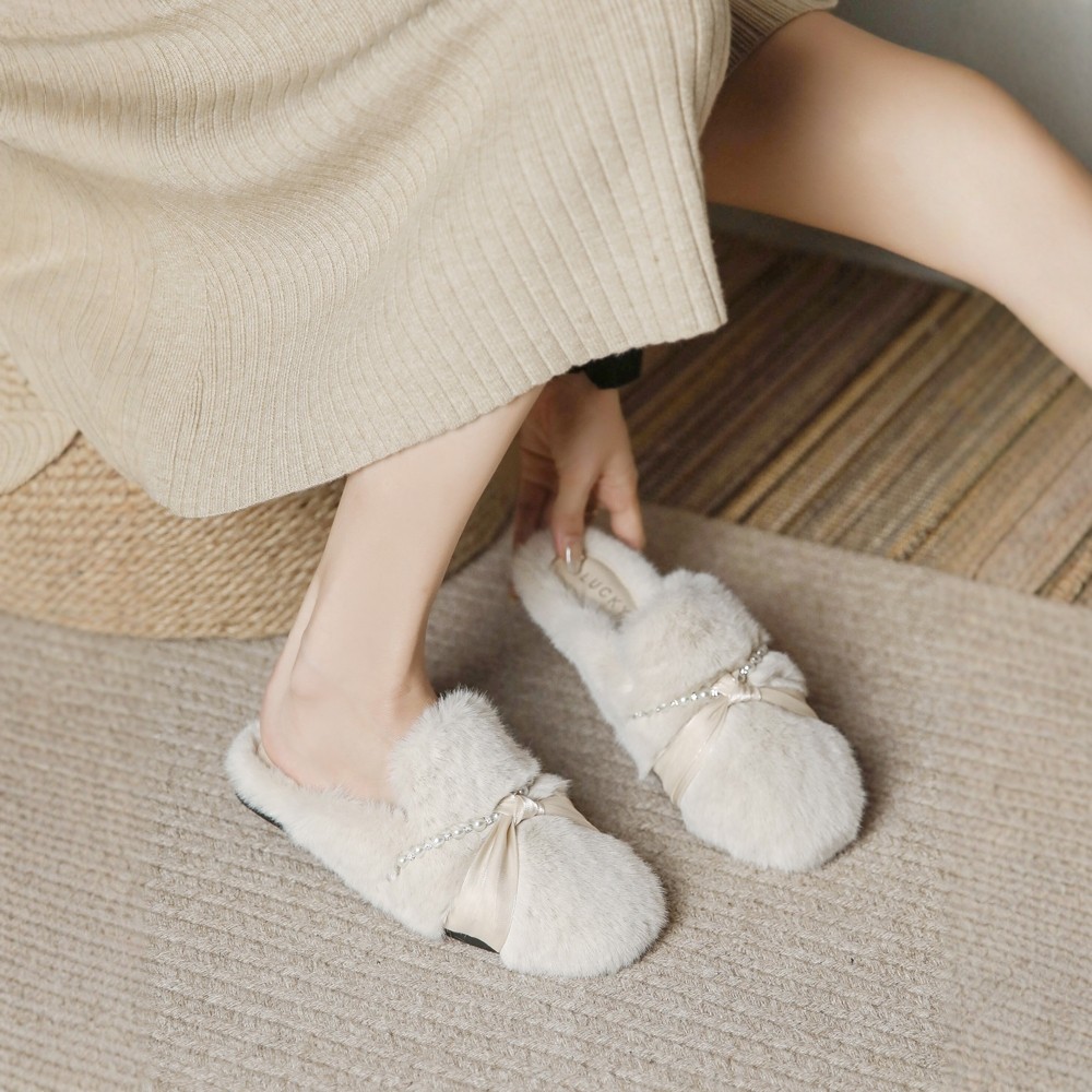 秋冬天毛毛鞋外穿棉鞋配裙子平底拖鞋女2025年新款仙女风加绒半拖,女鞋,包头拖,淘宝优惠券,粉丝福利购,淘宝优惠卷