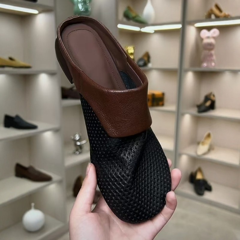 2.5cm真皮时尚包头半拖鞋女外穿2025年夏季百搭镂空撞色低跟皮拖,女鞋,包头拖,淘宝优惠券,粉丝福利购,淘宝优惠卷