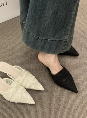 透气蕾丝包头半拖鞋女
