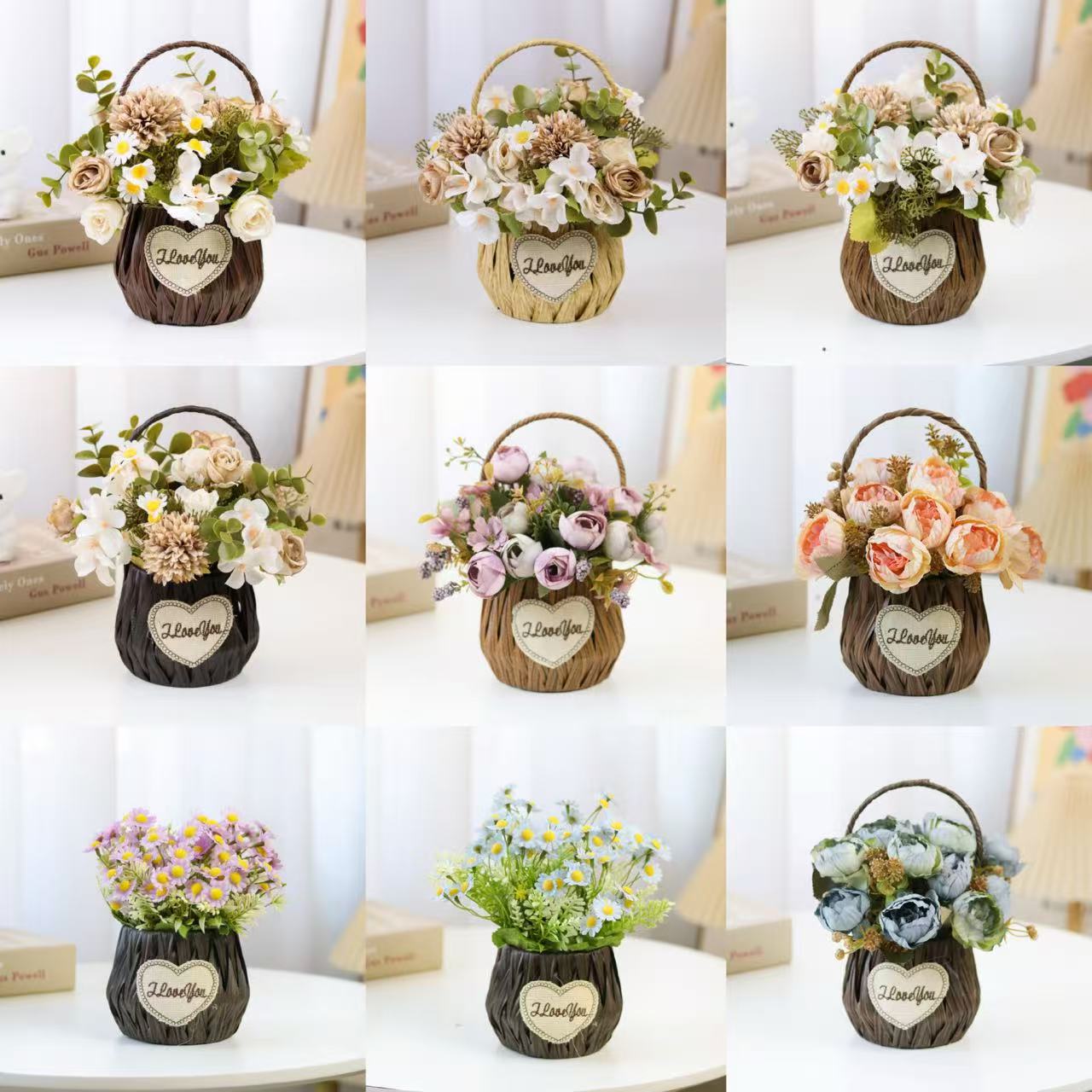 花篮客厅假花仿真花摆设餐桌花摆花插花绿植花艺摆件装饰花塑料花