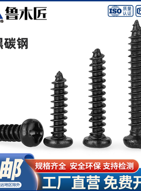 PA铁加硬黑色十字圆头自攻螺丝碳钢盘头自攻木螺钉M1M2M2.6M3M4
