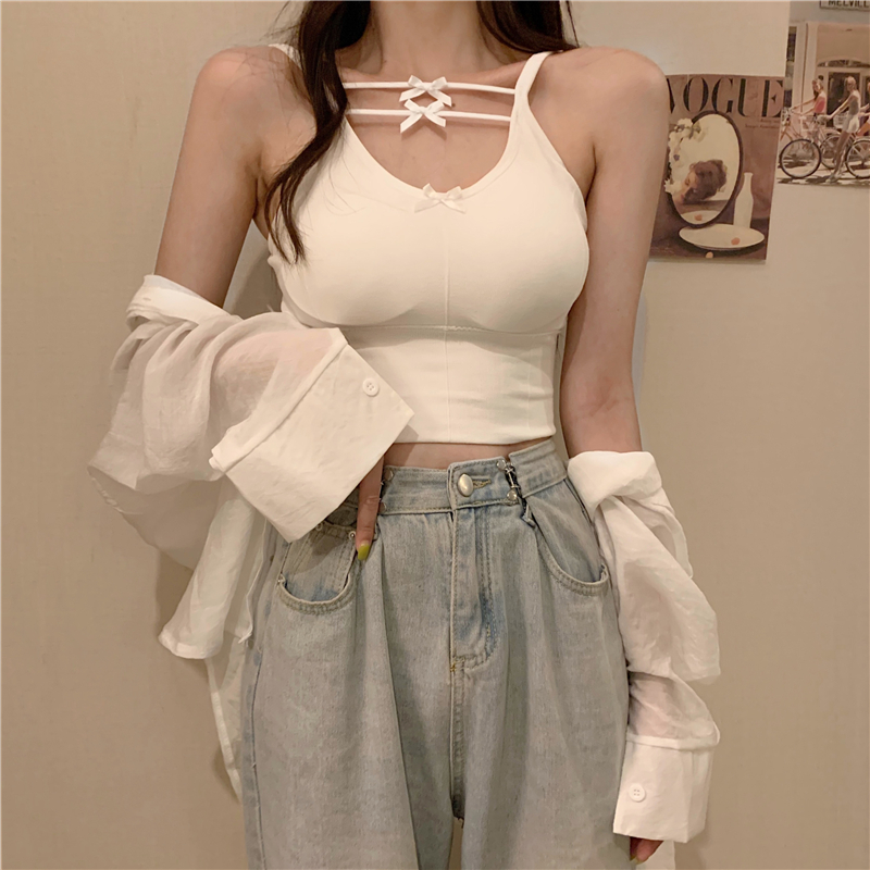 Real price new bow back small sling vest with design short chest Wrap Top